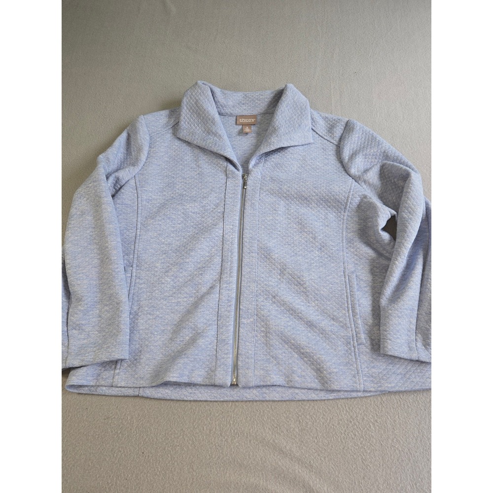 Chico's Zenergy Jacket Womens 3 XL Blue Quilted Full Zip Mock‎ Neck Heathered